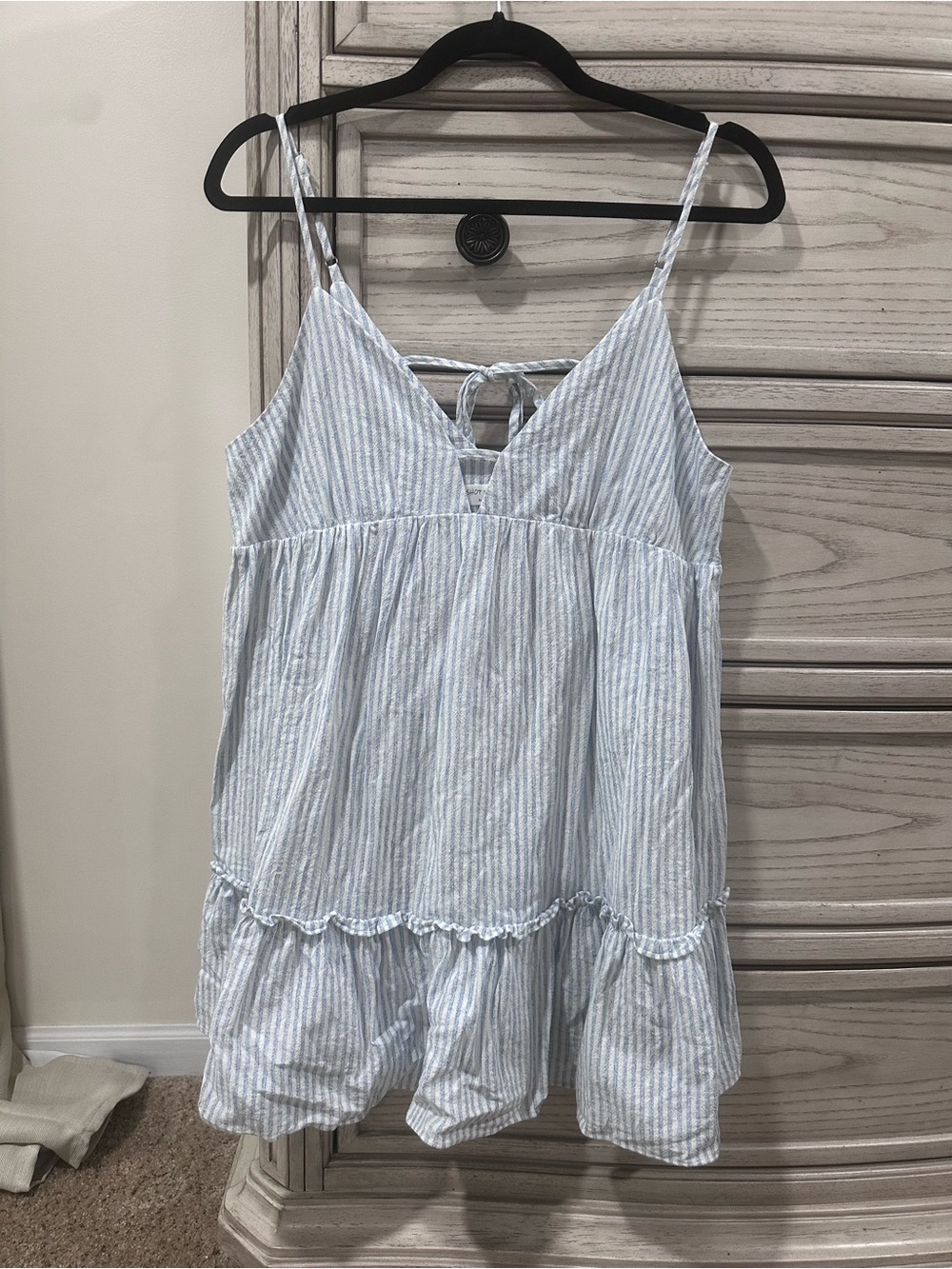 Light Blue Striped Spaghetti Strap Mini Dress